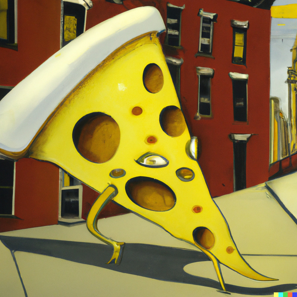 DALL·E-2023-05-12-17.03.47-A-Salvador-Dali-painting-of-an-anthropomorphized-slice-of-new-york-cheese-pizza-walking-around-Brooklyn